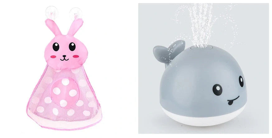Electric induction whale spray toy for baby bath time with automatic water spray and lights