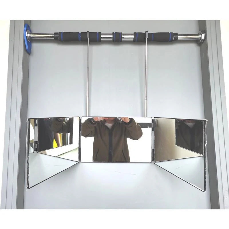 Telescopic Hanging Three-sided Folding Makeup Mirror with 360-degree view