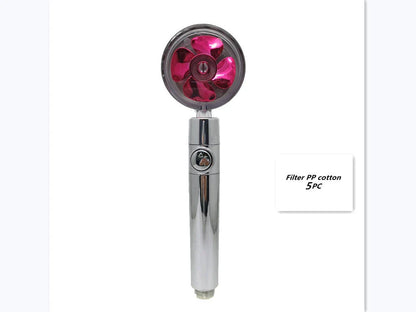 A high-pressure shower head with a stop button, cotton filter, and powerful water pressure for a luxurious bathing experience.