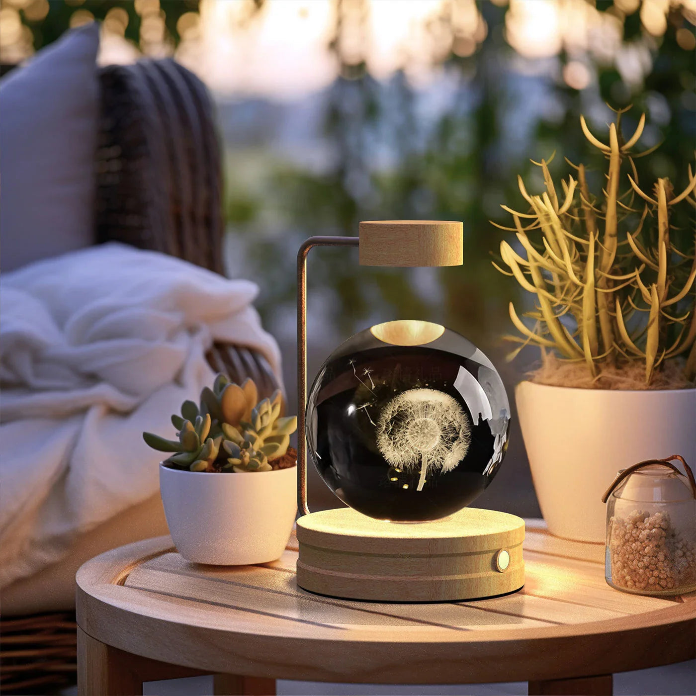 Enchanting crystal ball night light with cosmic designs, creating a warm and soothing ambiance in any room.