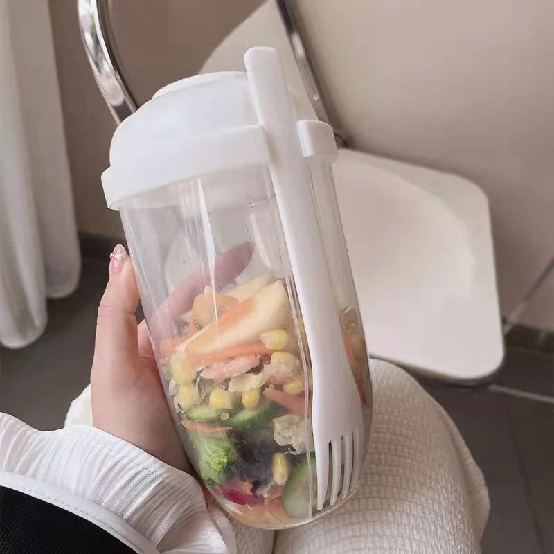 Bento food taper bowl set with fork and sauce cup lid in various colours