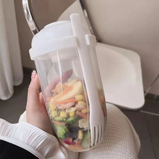 Bento food taper bowl set with fork and sauce cup lid in various colours