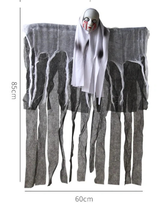 Skeleton Hanging Ghost Halloween Decoration floating eerily in the wind