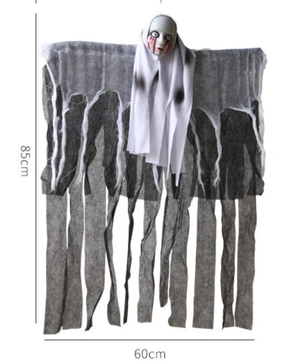 Skeleton Hanging Ghost Halloween Decoration floating eerily in the wind