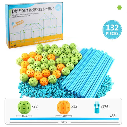 Kids DIY 3D Construction Fort Building Kit with sticks and balls for creative play