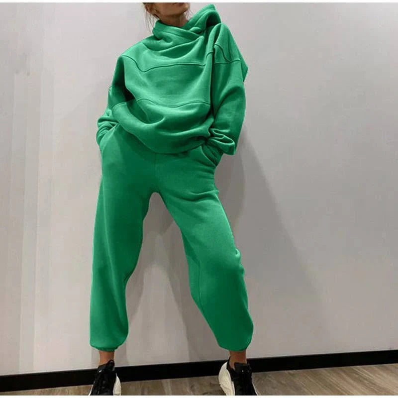 Urban casual sweater fleece top and pencil pants suit in classic colours