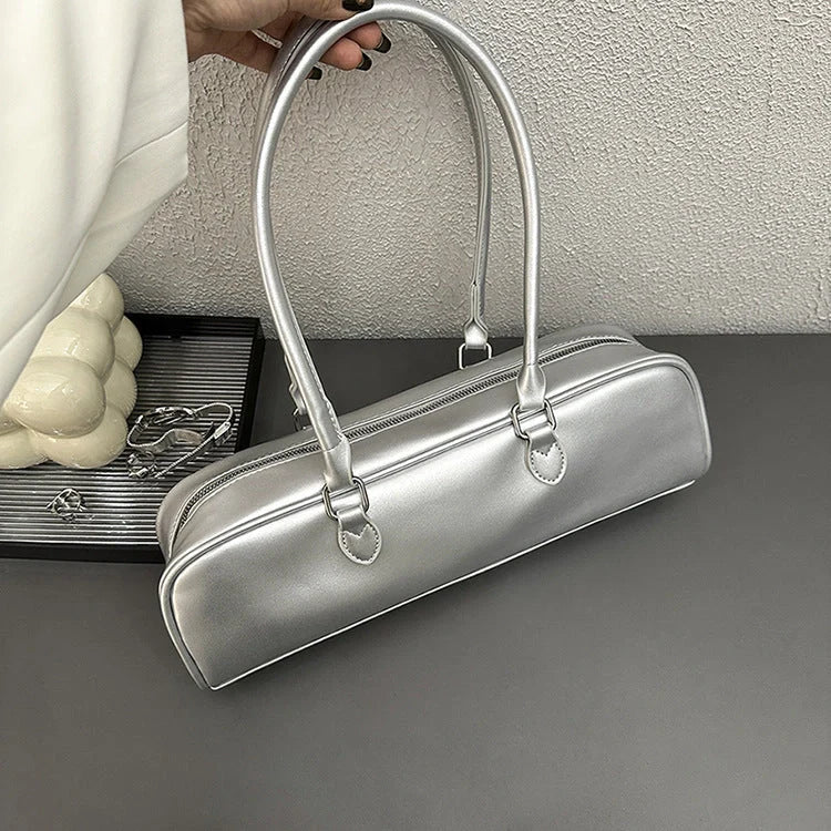 Stylish retro PU women's stick bag in white, silver, black, and brown for leisure and daily use