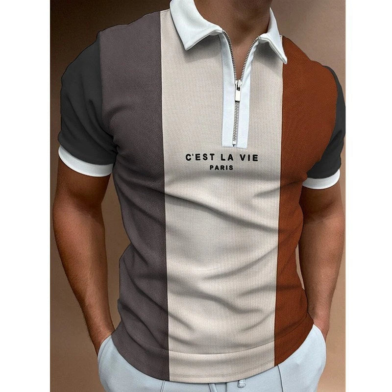 Premium Men's Striped Polo T-Shirt with Short Sleeves and Tailored Fit