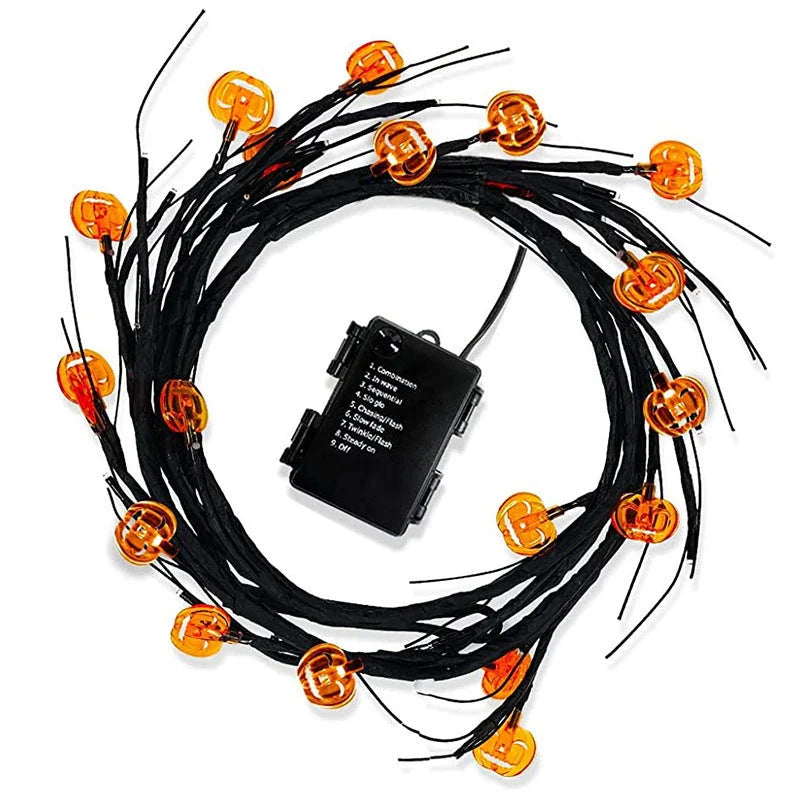 Spooky Halloween vine lights with cartoon bats and pumpkins for festive indoor and outdoor decor