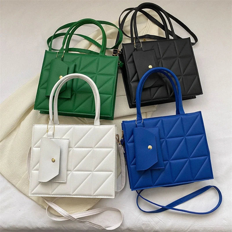 Chic plaid shoulder bag with wallet for women, available in black, white, blue, and green