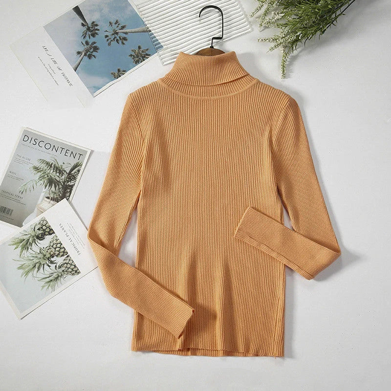 Solid Colour Pit Strip Knit Pullover Turtleneck Sweater in various colours