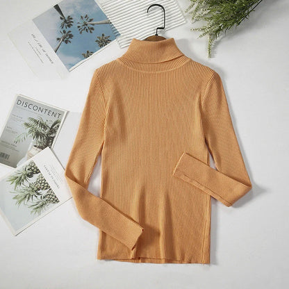 Solid Colour Pit Strip Knit Pullover Turtleneck Sweater in various colours