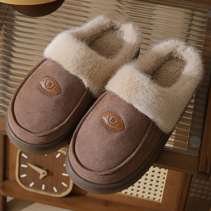 Cozy suede slippers with plush lining and non-slip sole for men's indoor comfort