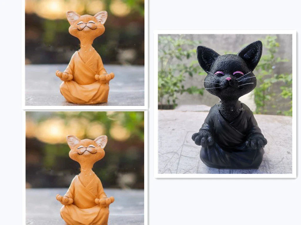Captivating Black Buddha Cat Figurine crafted from premium resin, perfect for meditation spaces, yoga studios, and home decor