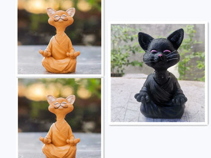 Captivating Black Buddha Cat Figurine crafted from premium resin, perfect for meditation spaces, yoga studios, and home decor