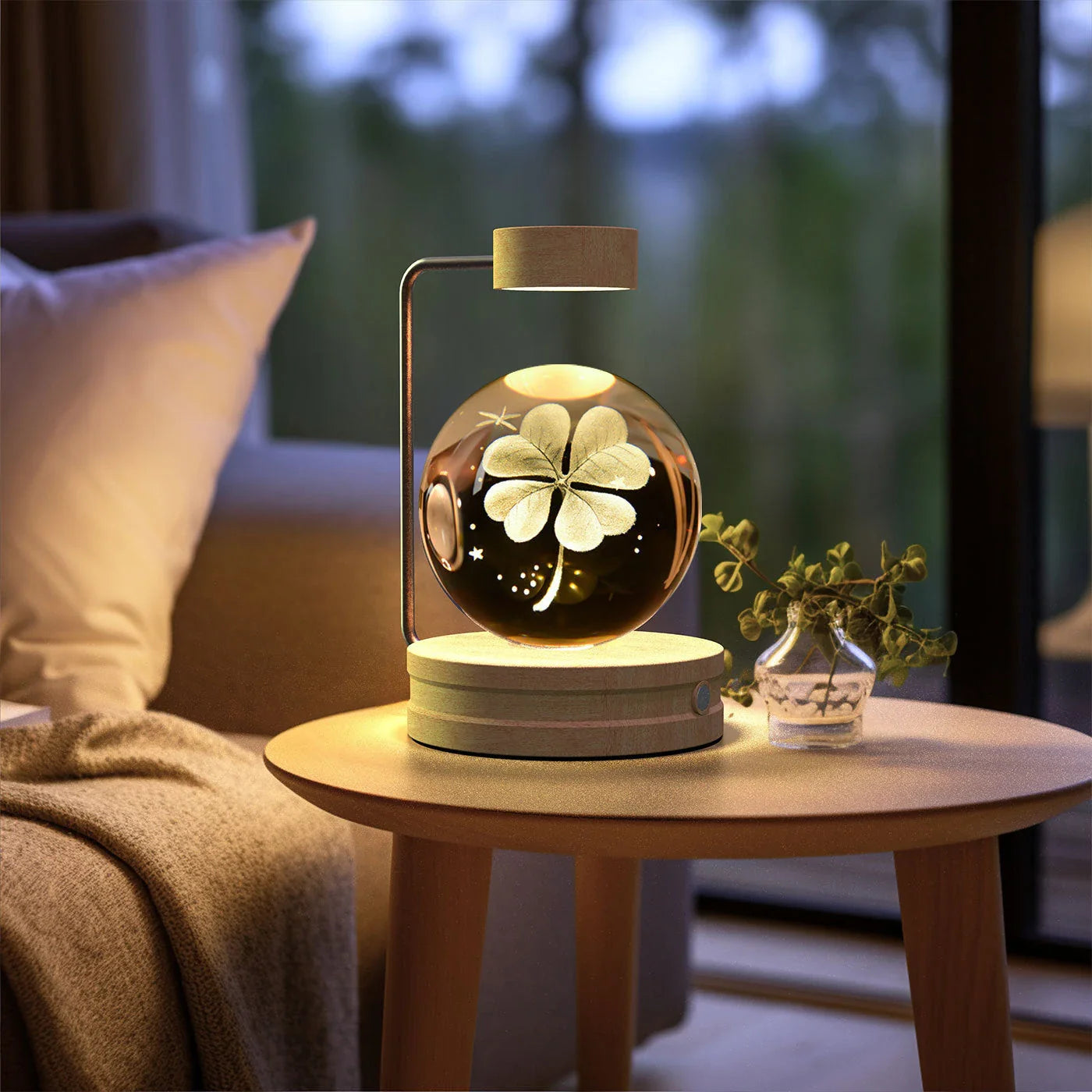Enchanting crystal ball night light with cosmic designs, creating a warm and soothing ambiance in any room.