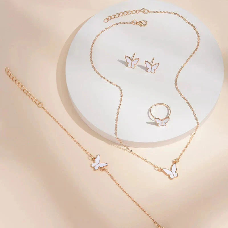 5PCS Fashion Butterfly Pendants Necklace Earrings Ring Bracelet Sets For Women