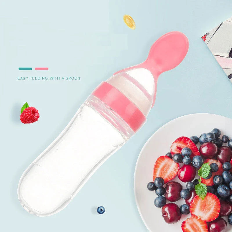 Premium silicone baby feeding set with spoon and bottle in various vibrant colours