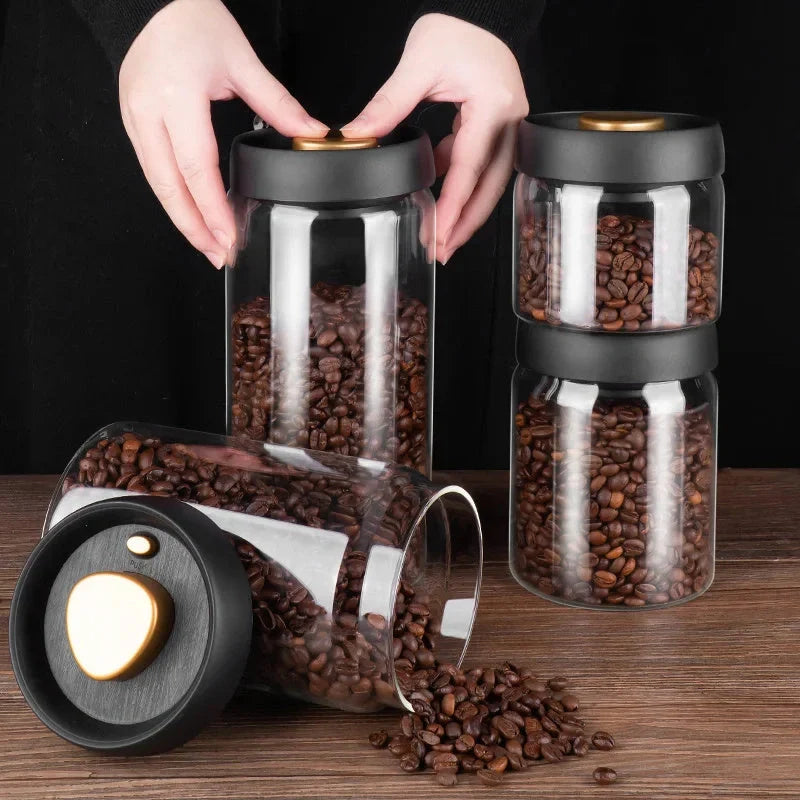 Premium glass airtight coffee canister set with vacuum seal technology for preserving freshness of coffee beans and other dry goods