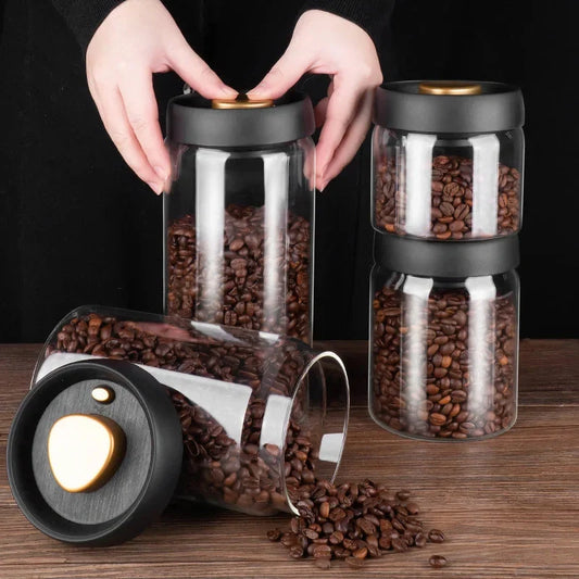 Premium glass airtight coffee canister set with vacuum seal technology for preserving freshness of coffee beans and other dry goods