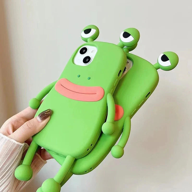 3D Cartoon Kawaii Silicone Phone Case for iPhone with cute frog design