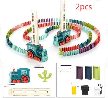 Automatic Licensing Dominoes Electric Train Set for infants with dominoes and delivery box