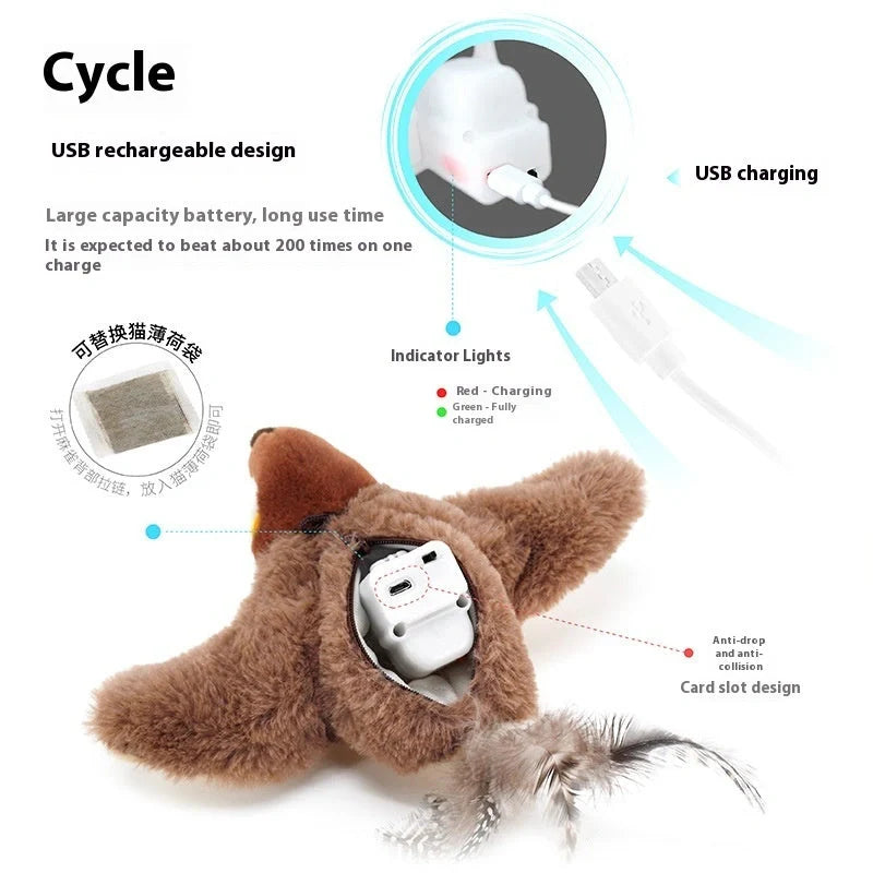 USB rechargeable interactive cat toy with realistic bird sounds for indoor cats