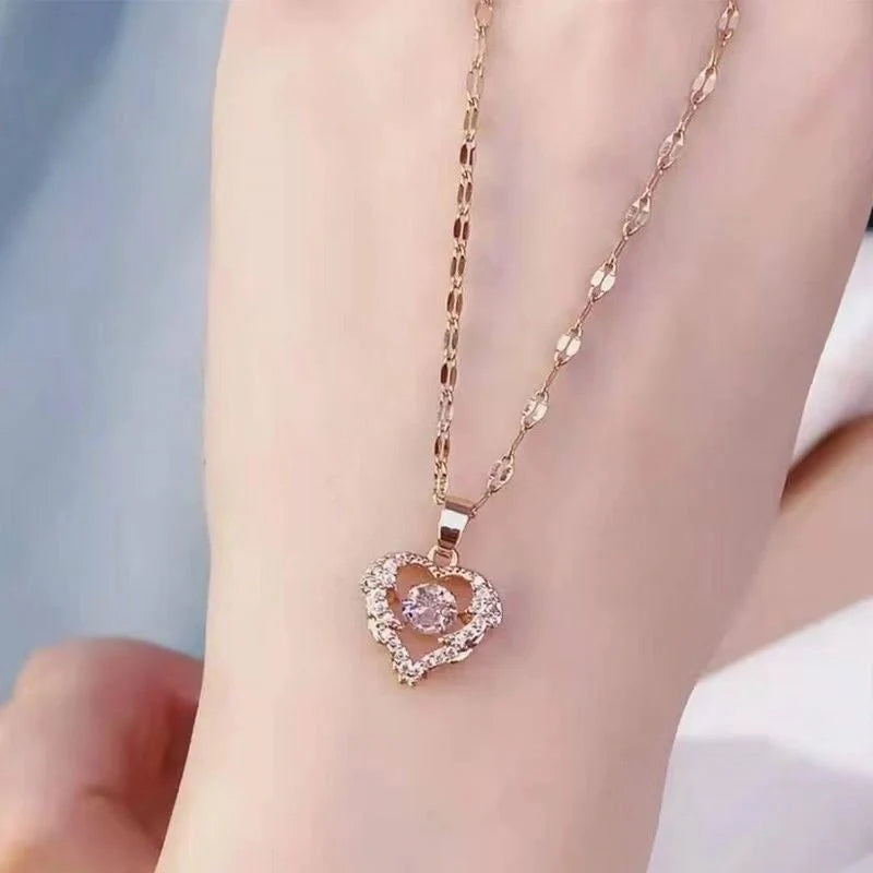 Valentine's Day titanium steel perfume bottle pendant necklace with zircon detail
