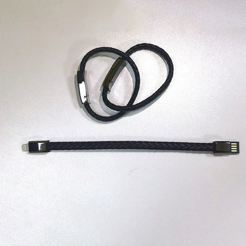 Stylish data cable bracelet in black, white, and brown colors with android, apple, and USB-C connectors