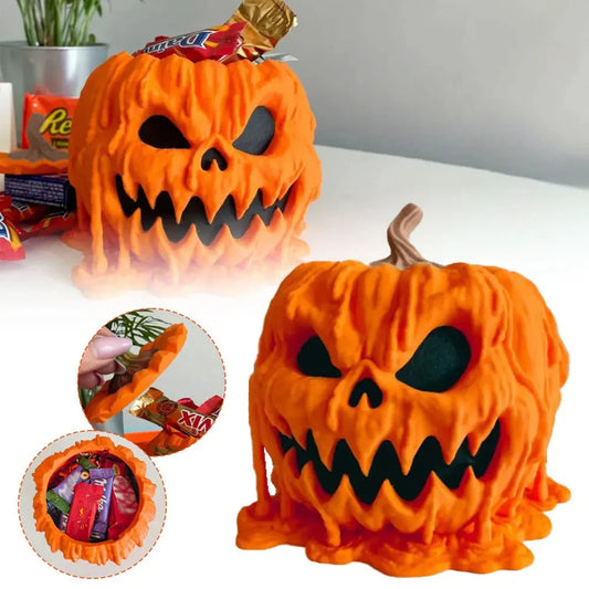 Melting Halloween pumpkin candy bowl with lid, reusable candy dish for spooky food display