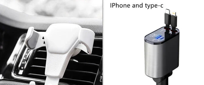 Ultra-Fast 100W Car Charger with Retractable Cable and Adjustable Connector for Rapid Smartphone, Tablet, and Laptop Charging