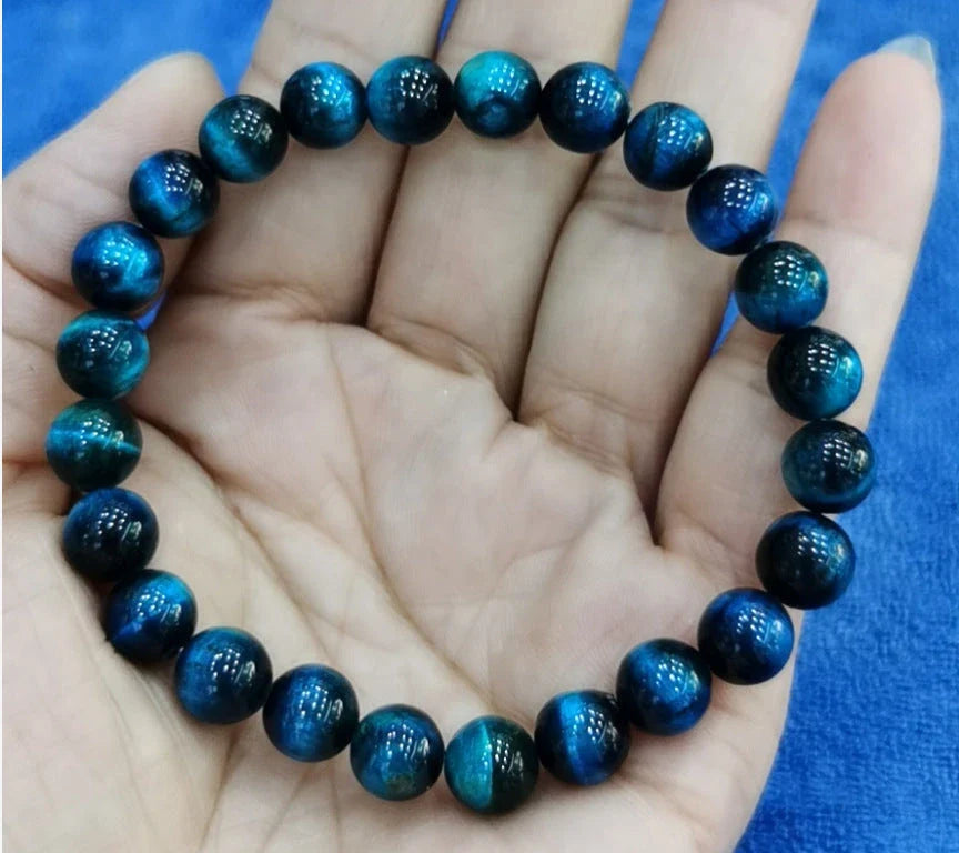 Elegant Royal Blue Beaded Bracelet with Tiger's Eye and Lapis Lazuli Stones
