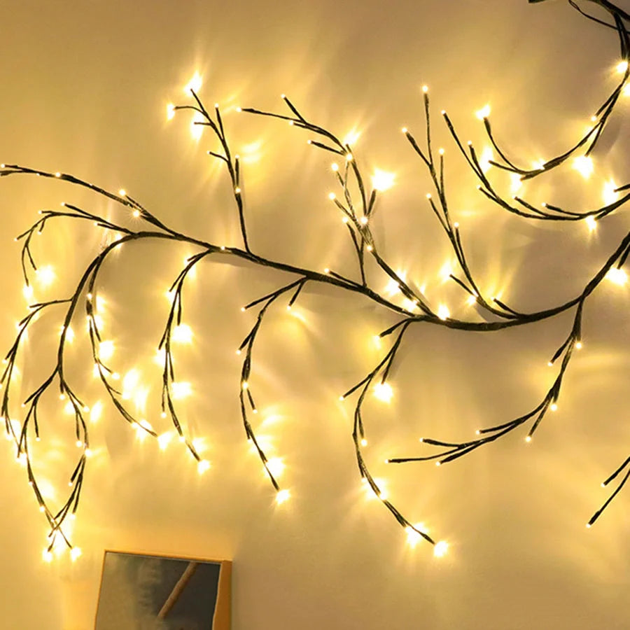 Flexible DIY Willow Vine Branch LED Light Garland with warm white lights