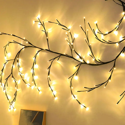 Flexible DIY Willow Vine Branch LED Light Garland with warm white lights