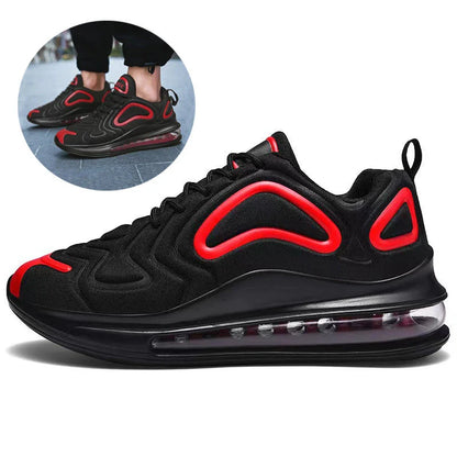 Comfortable black and red air cushion sneakers with lace-up closure for active men