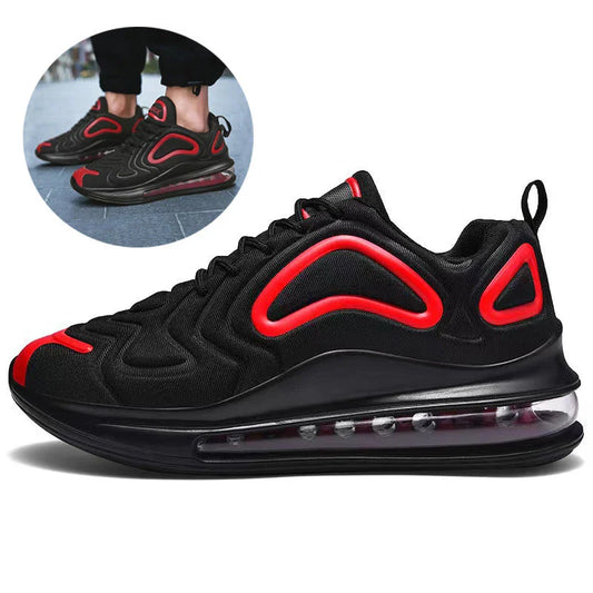 Comfortable black and red air cushion sneakers with lace-up closure for active men