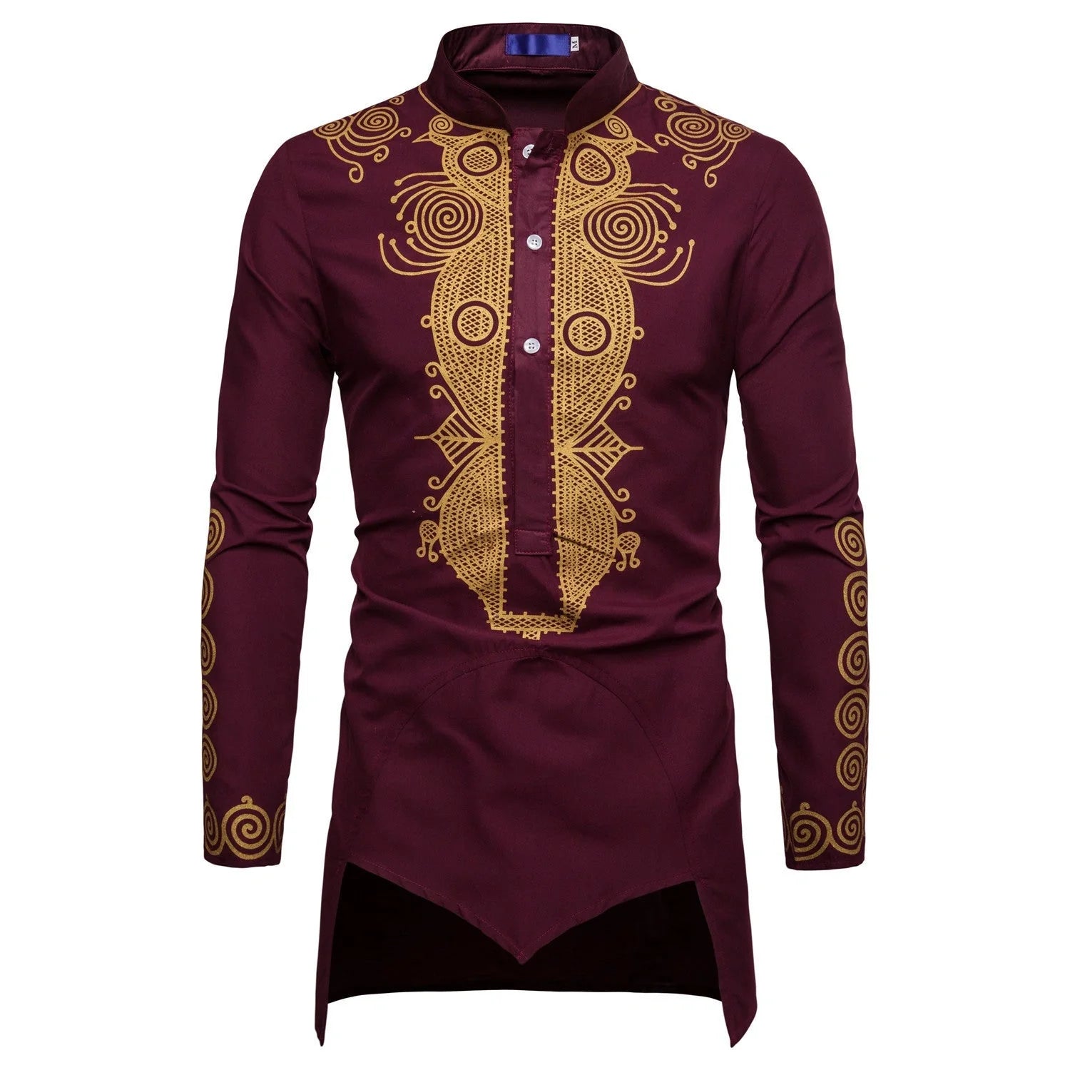 Men's African-inspired long sleeve hoodie in cotton blend available in white, black, and wine red