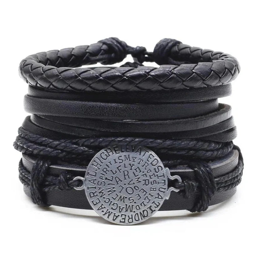 Men's genuine leather vintage braided bracelet with adjustable closure