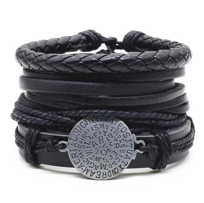 Men's genuine leather vintage braided bracelet with adjustable closure