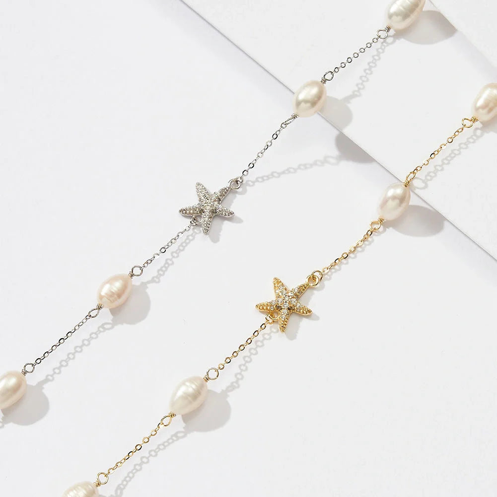 Sterling Silver Starfish Pearl Necklace for Women