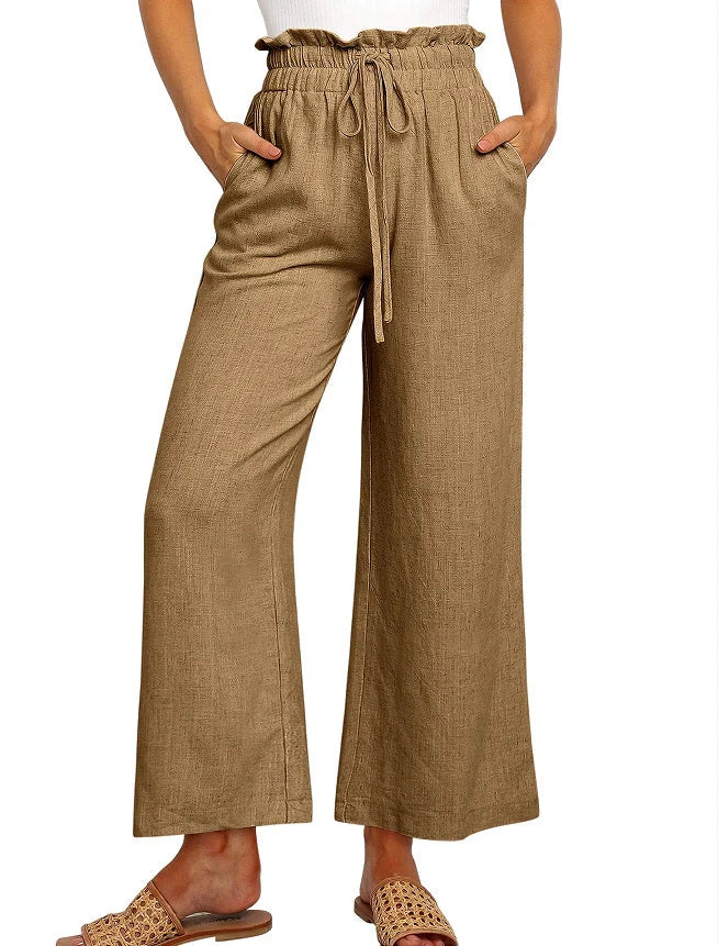 Stylish elastic waistband wide leg cropped pants in various colors