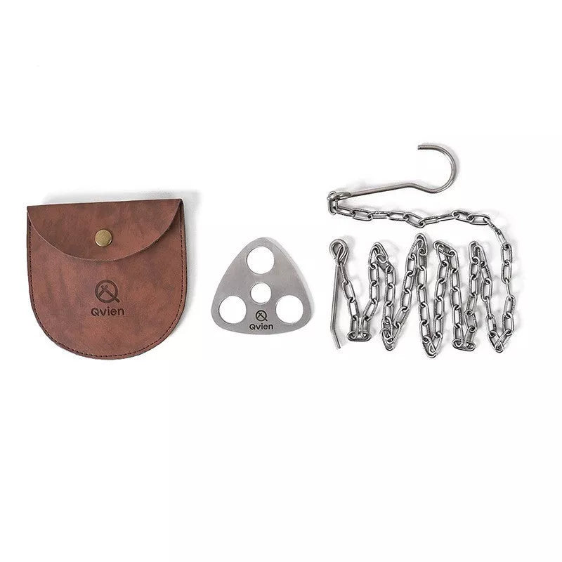 Stainless steel triangle hanging pot support for outdoor camping with adjustable chain
