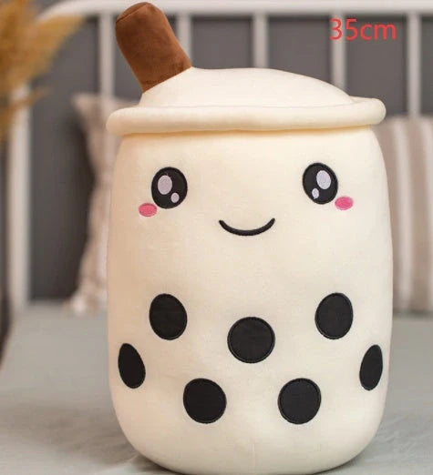 Strawberry Milk Tea Plush Boba Toy Pillow in various colours and sizes
