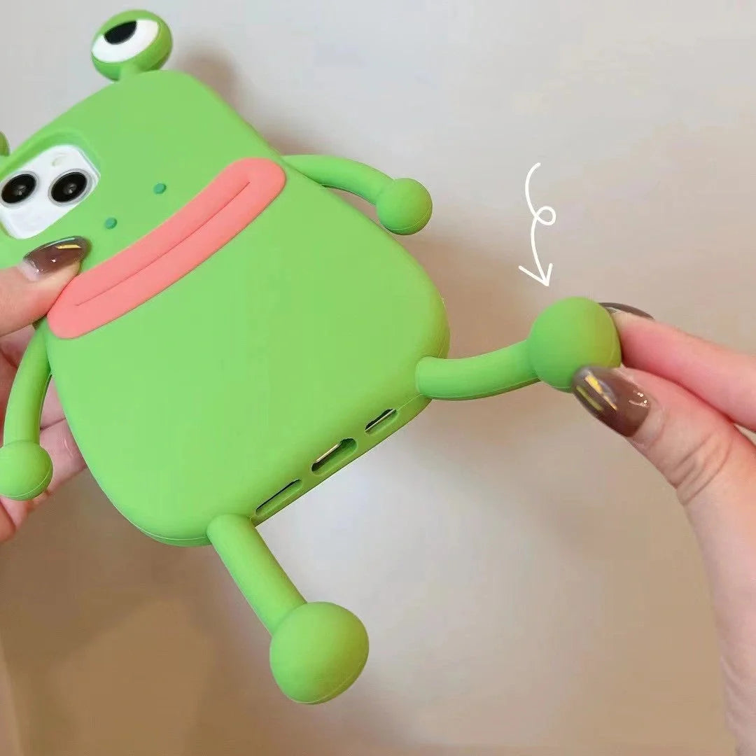 3D Cartoon Kawaii Silicone Phone Case for iPhone with cute frog design