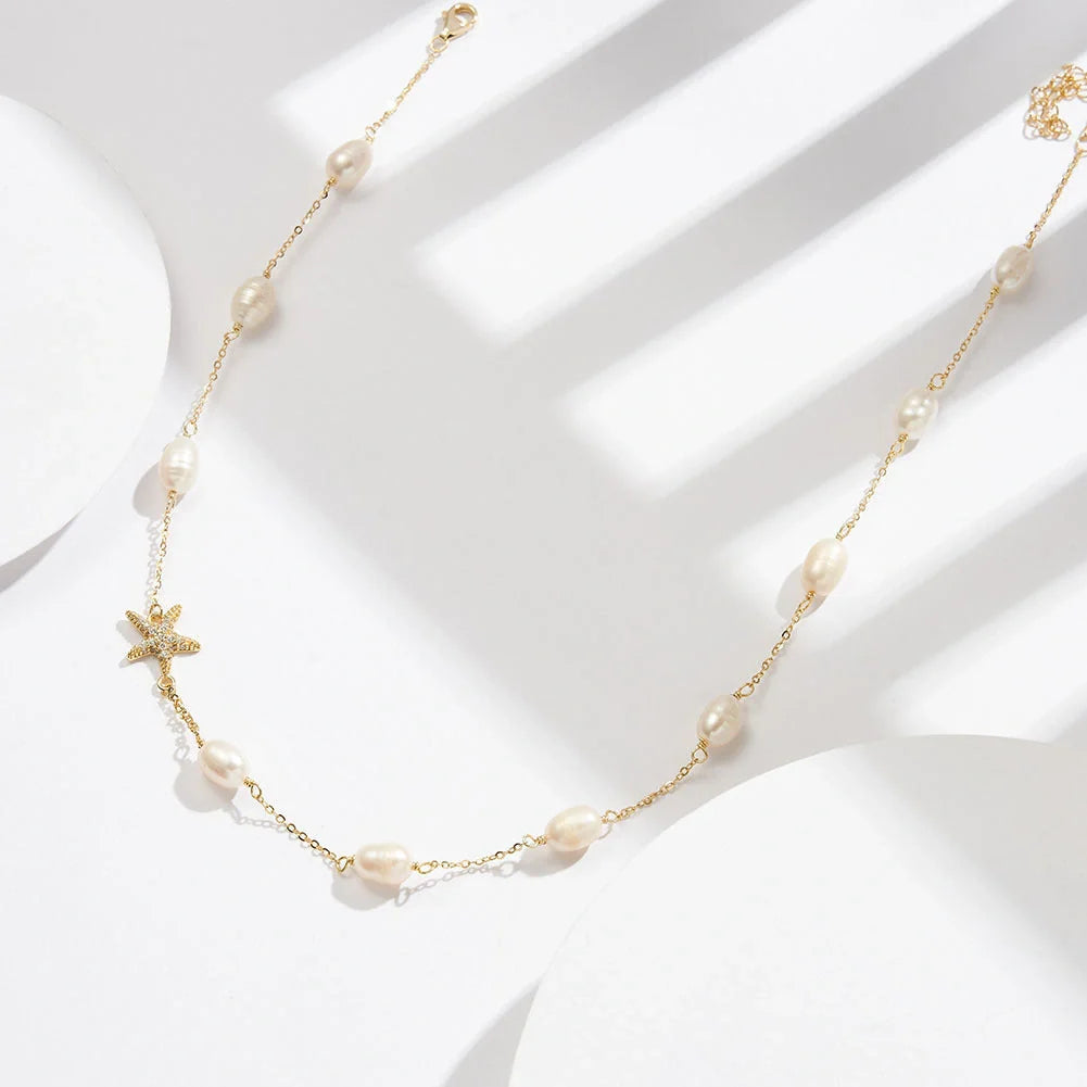 Sterling Silver Starfish Pearl Necklace for Women