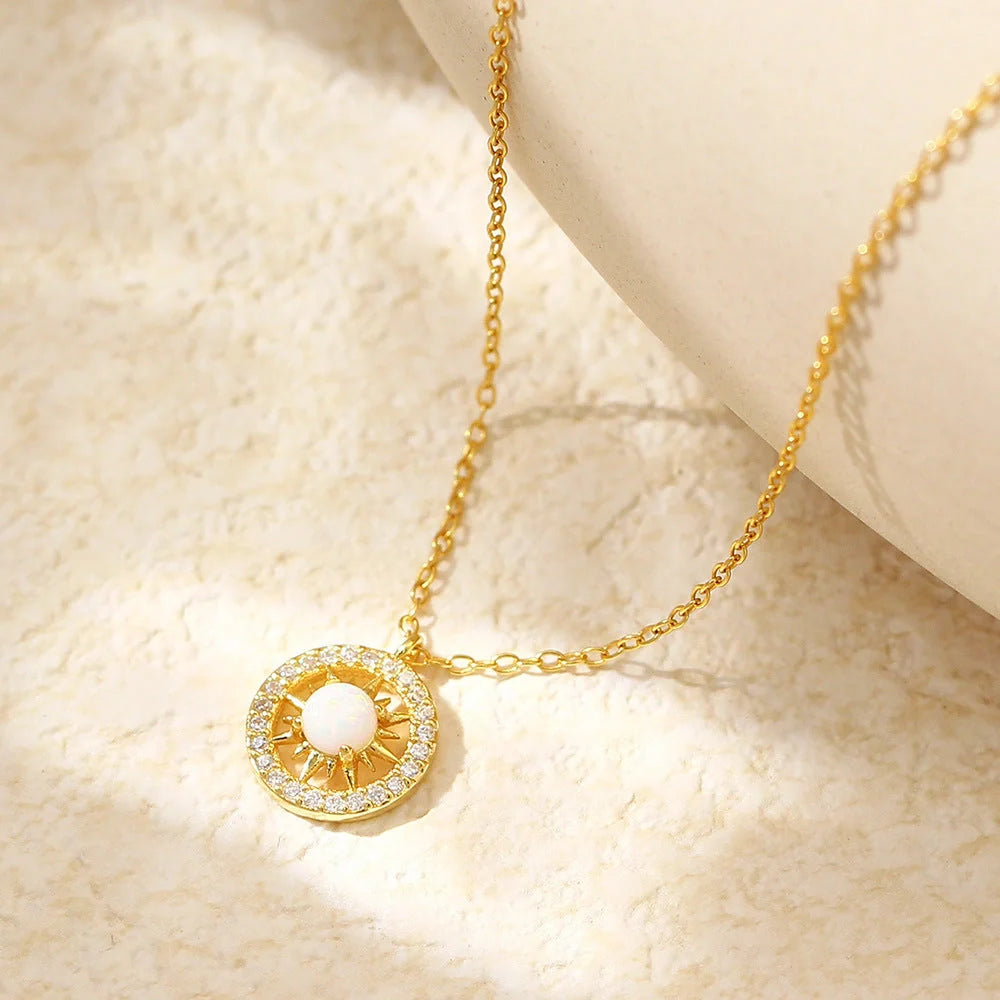 Celtic Moon and Sun Necklace in silver with opal accents, elegant fashion jewelry