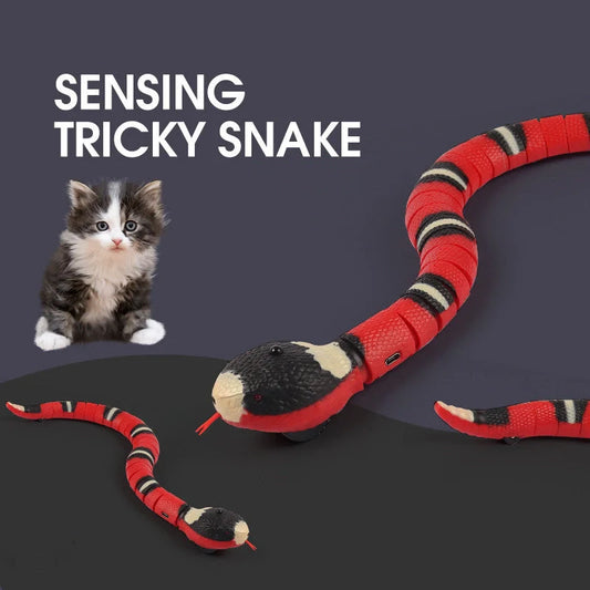 Smart Sensing Interactive Cat Toy with lifelike snake design and USB rechargeable feature