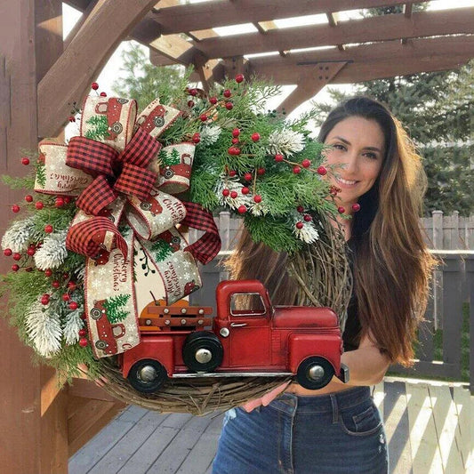 Wooden Christmas red truck garland with pumpkin design for festive holiday decor
