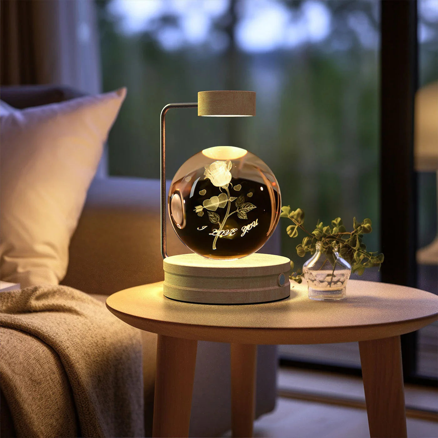 Enchanting crystal ball night light with cosmic designs, creating a warm and soothing ambiance in any room.
