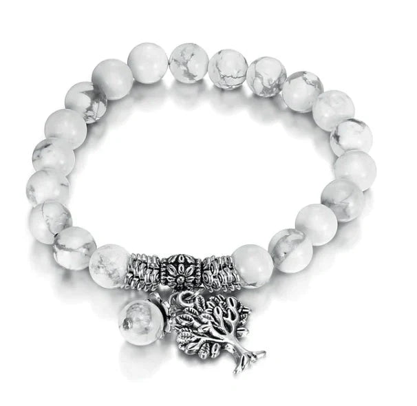 Vintage frosted white pine bead bracelet with 8mm white turquoise beads